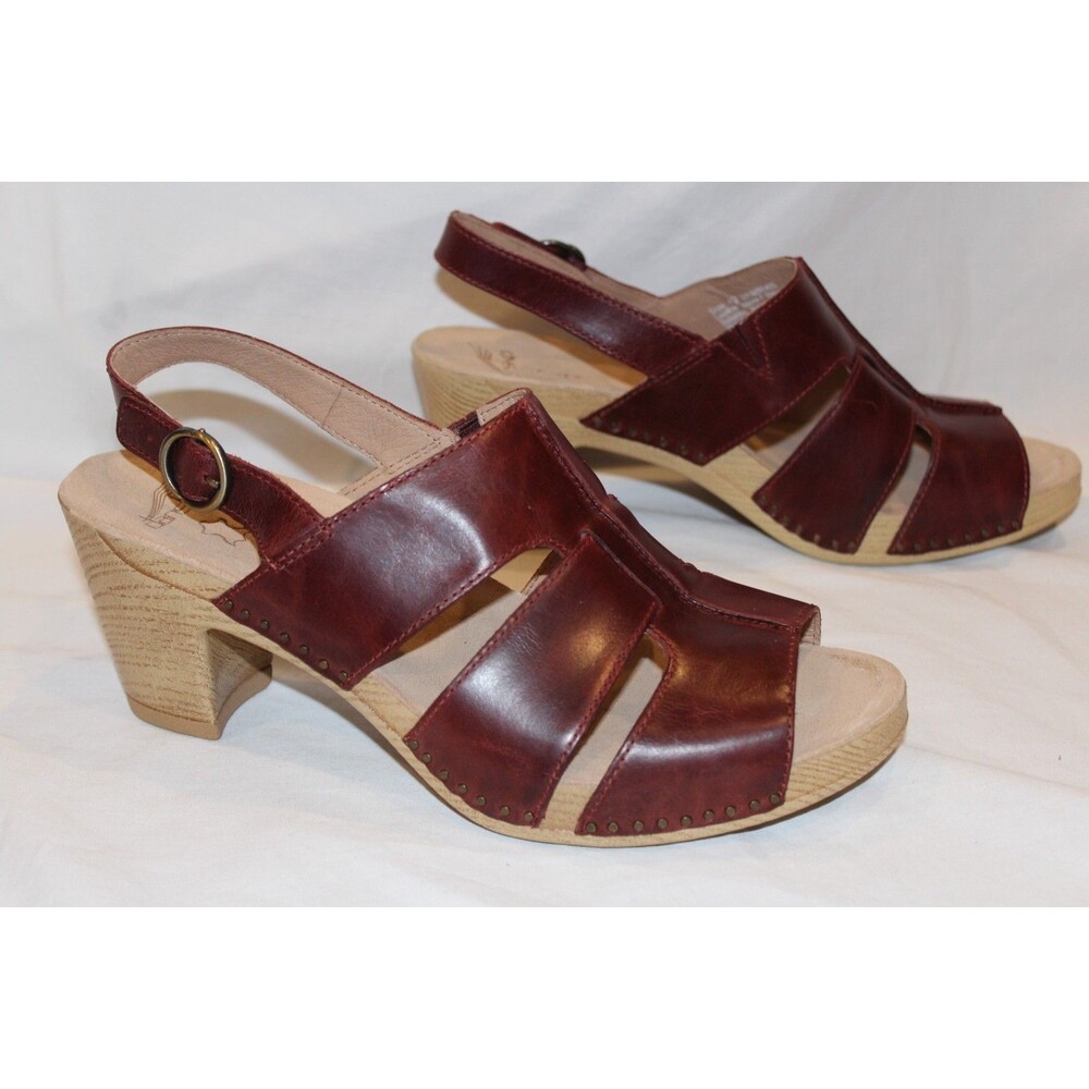 DANSKO WOMEN'S TATIANA LEATHER WOOD HEEL CLOG SANDALS NIB WINE‎ EU 42 US 11.5-12